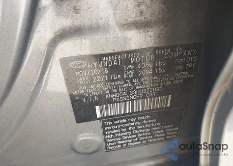2017 Hyundai Elantra Sport from USA, damaged, VIN KMHD04LB3HU322895